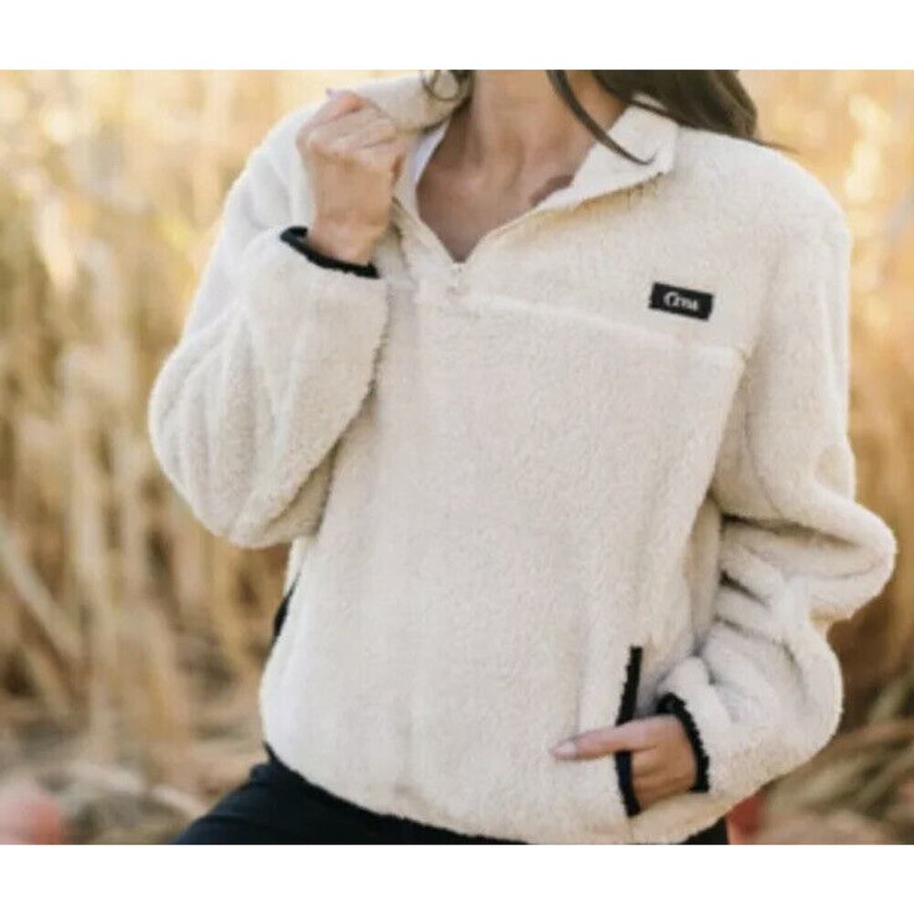 Zyia Teddy Jacket Cream Fleece 1/4 Zip Pocket Pullover Long Sleeve Small - Picture 2 of 9